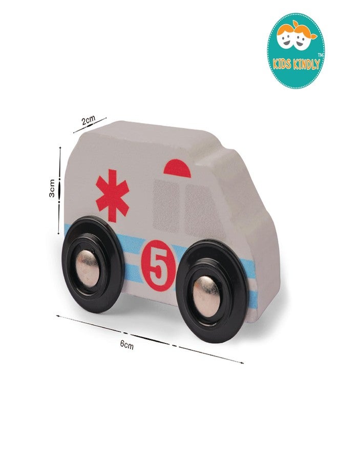 KIDS KINDLY Mini Vehicle Wooden Toys - Age 3 & Set of 6 Ambulance Wooden Small Toys for Kids, Cars Set Classic Rescue & Construction Vehicles Driving Cars for Boys Girls Educational Plays - Image 4